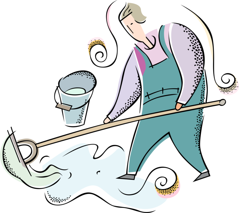 Janitor Cleaning Floor Illustration PNG Image