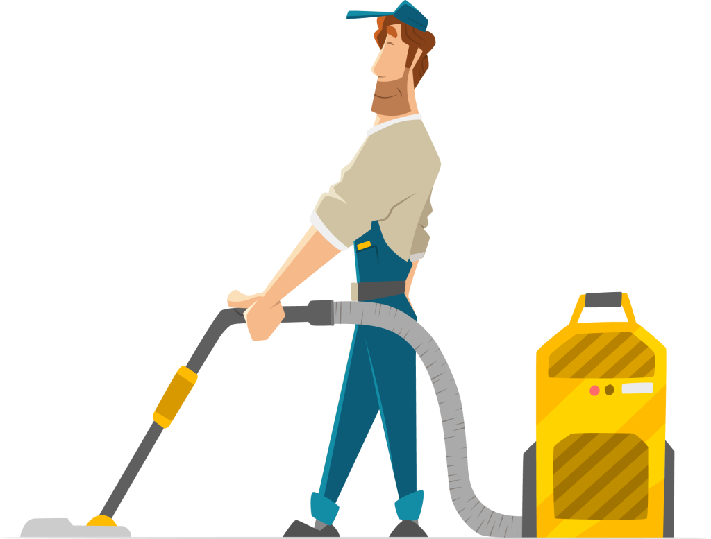 Janitor Cleaning With Vacuum Cleaner PNG Image