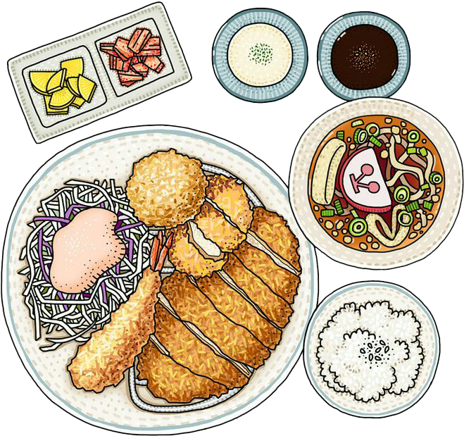 Japanese Tonkatsu Set Meal Illustration PNG Image