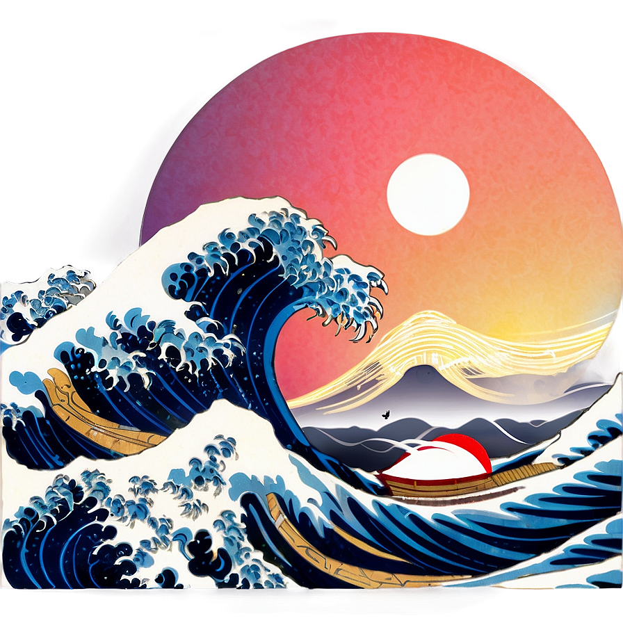 Japanese Wave Sunset Png Ytw PNG Image