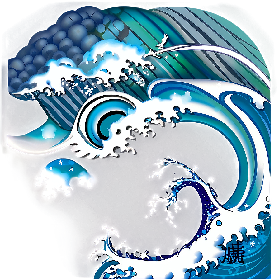 Japanese Wave Tattoo Design Png Kbh64 PNG Image