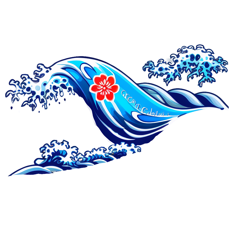 Japanese Wave With Flowers Png 96 PNG Image