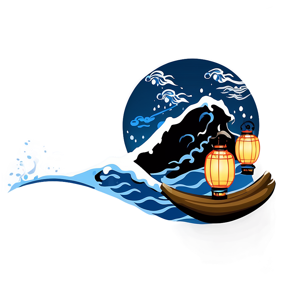 Japanese Wave With Lanterns Png Eye PNG Image