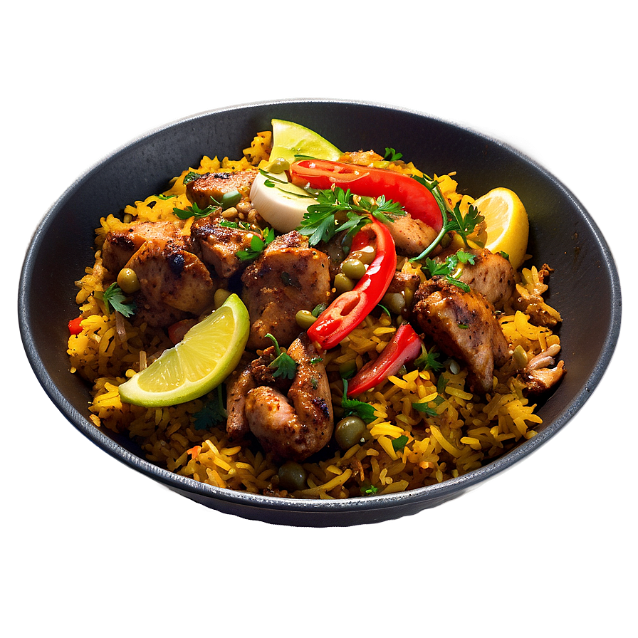 Jerk Chicken Paella Fusion Png Qqe PNG Image