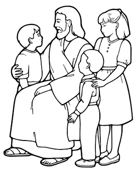 Jesus With Children Line Art PNG Image