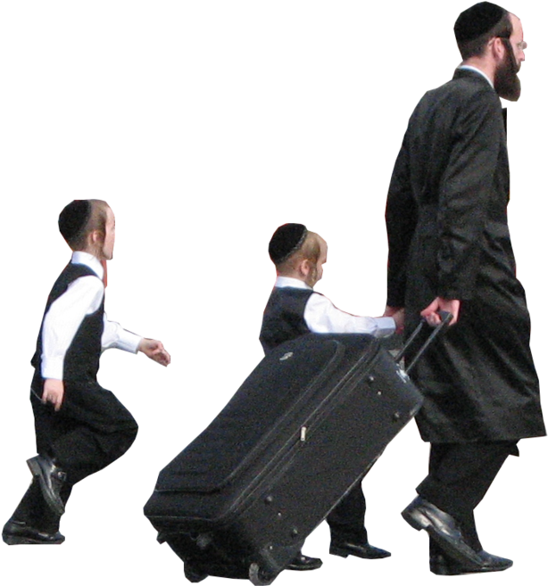 Jewish Family Traveling With Suitcase PNG Image