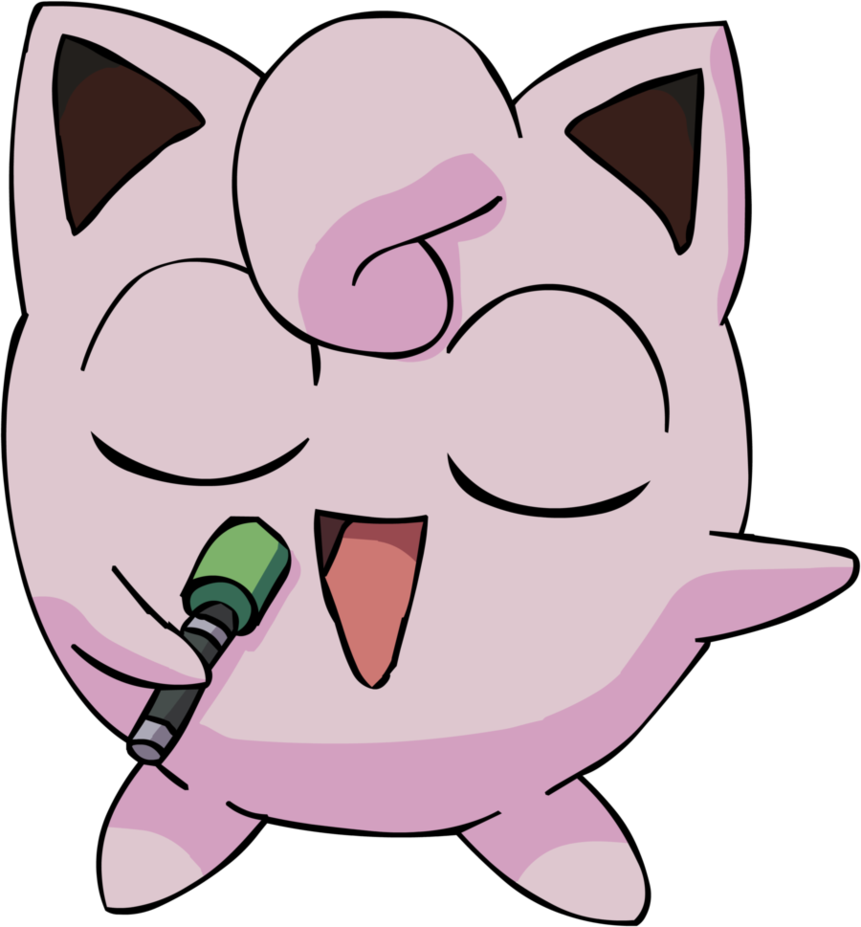 Jigglypuff Singing With Microphone PNG Image