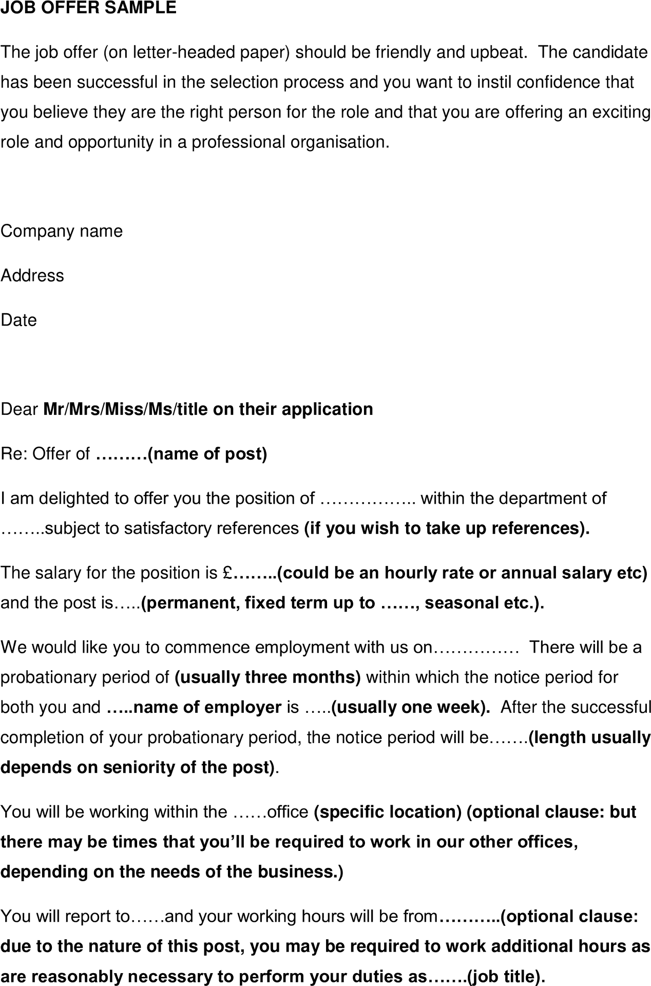 Job Offer Letter Template Sample PNG Image