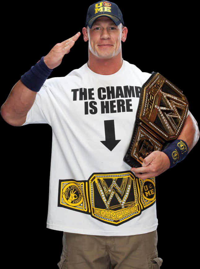 John Cena Salutewith Championship Belt PNG Image