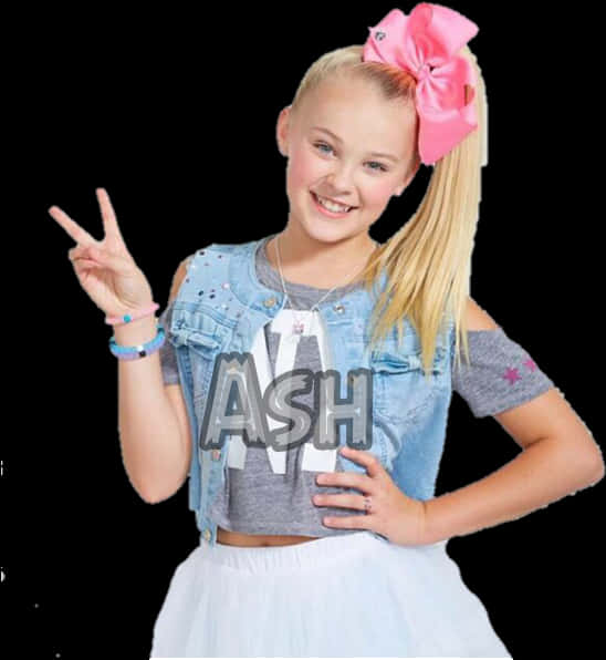 Jojo_ Siwa_ Peace_ Sign_ Pose PNG Image