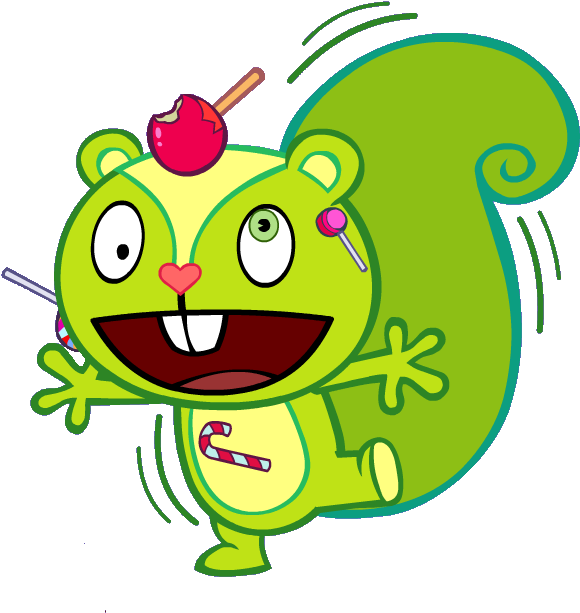 Joyful Cartoon Squirrelwith Candy Apple PNG Image