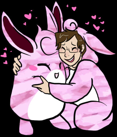 Joyful Hugwith Pink Pokemon PNG Image