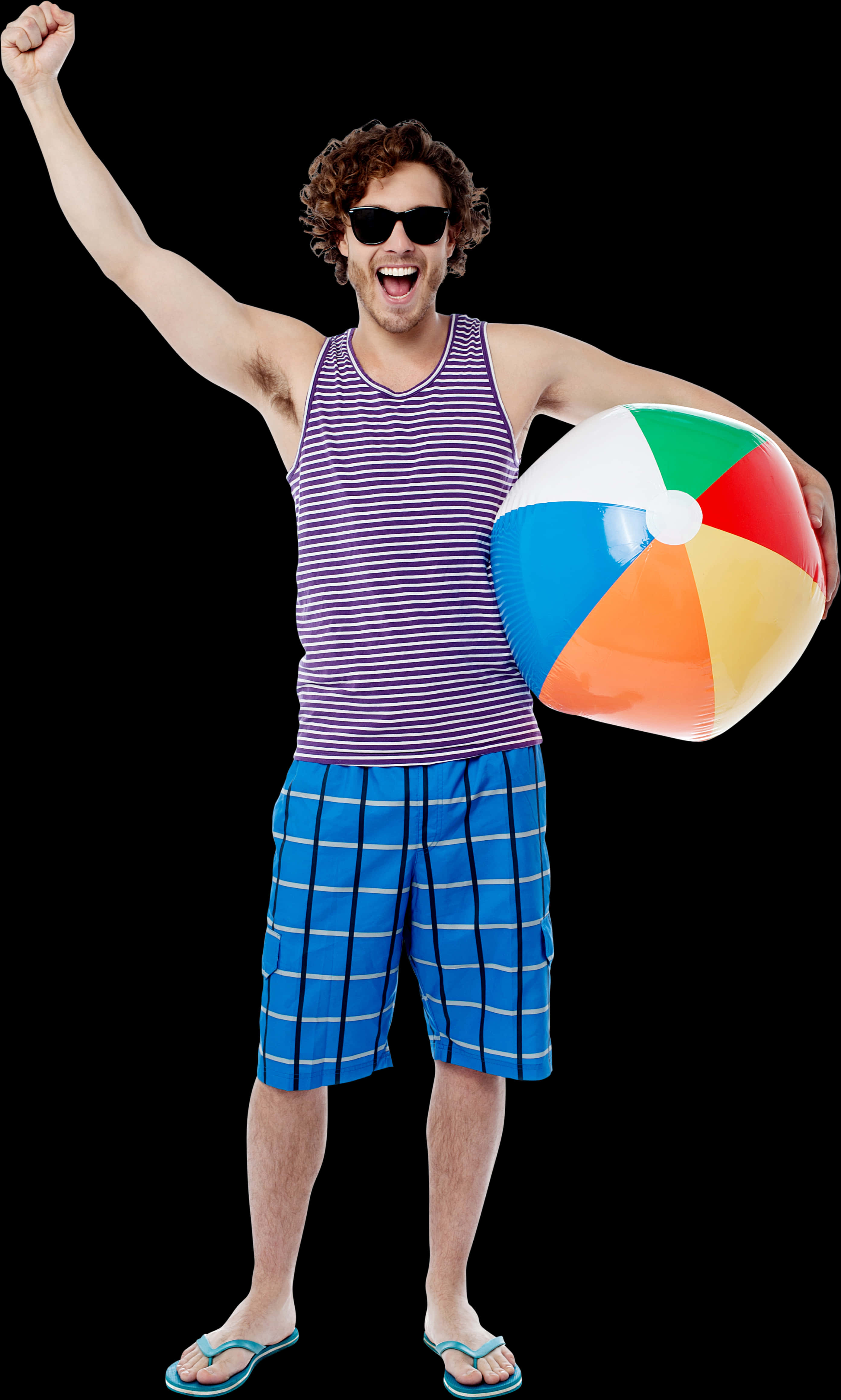 Joyful Man With Beach Ball PNG Image