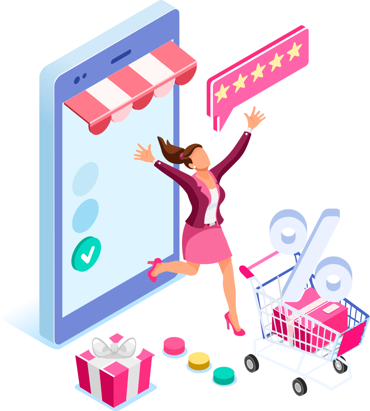 Joyful Online Shopping Experience PNG Image