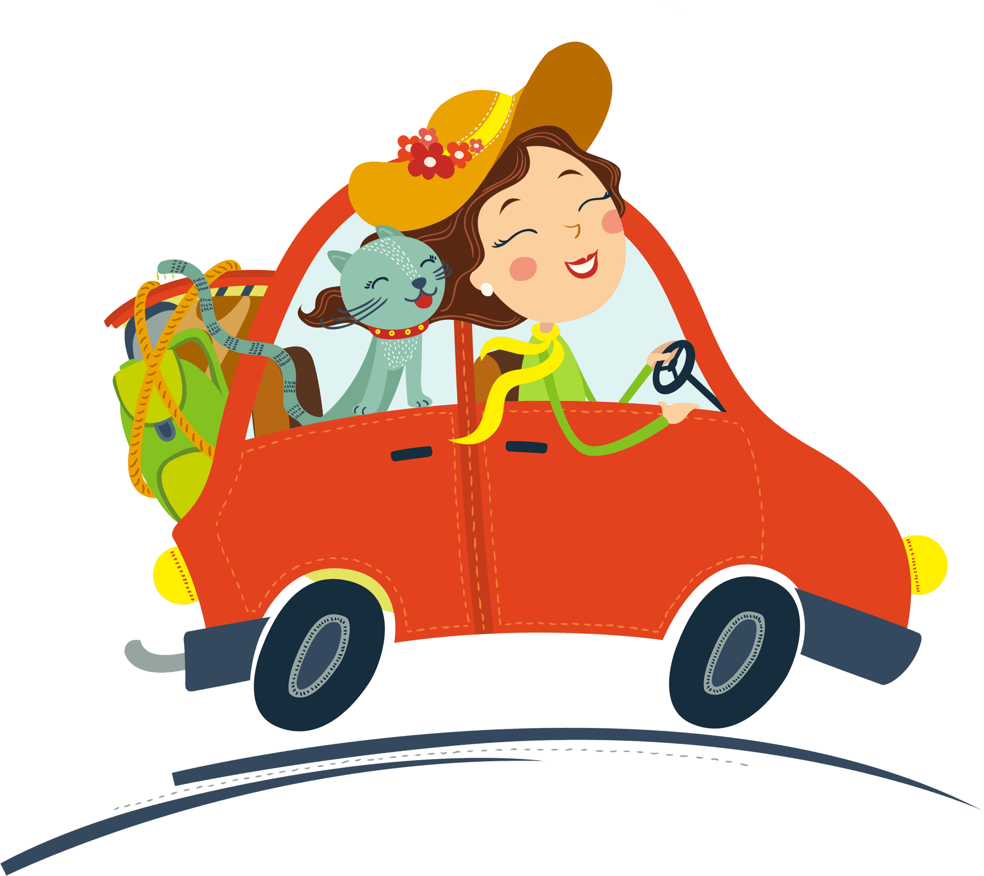 Joyful Roadtrip Cartoon Illustration PNG Image