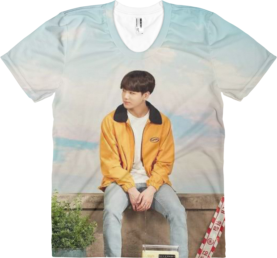 Jungkook Sitting Casual Outfit PNG Image