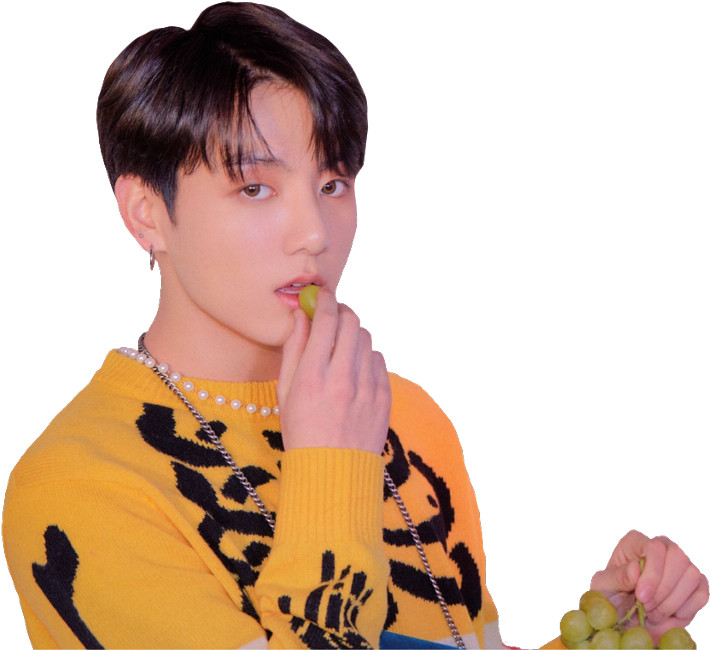 Jungkook Yellow Sweater Grapes PNG Image