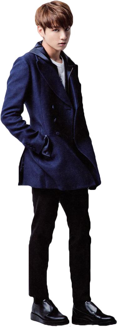 Jungkookin Blue Coat Pose PNG Image