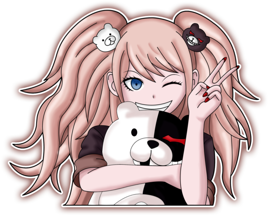 Junko Enoshima With Monokuma Plush PNG Image