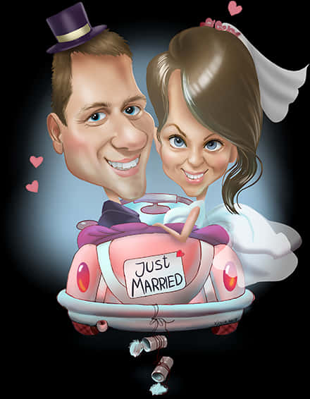 Just Married Caricature Couple PNG Image