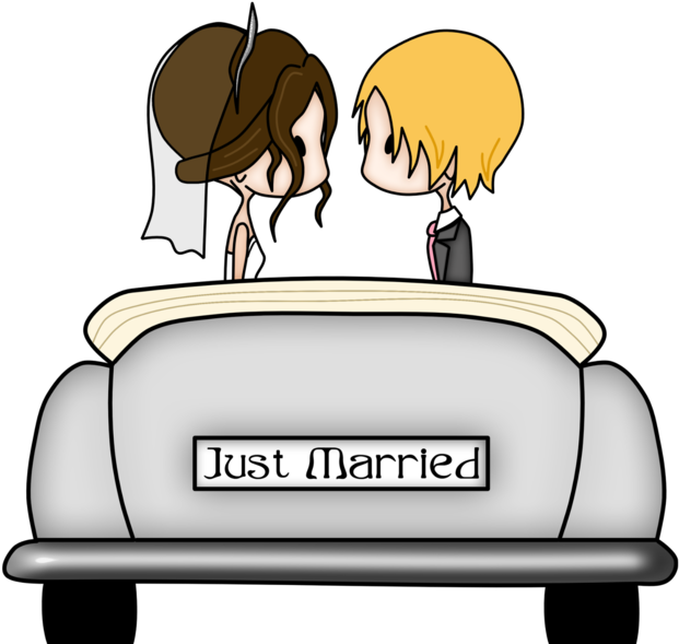 Just Married Cartoon Couple PNG Image