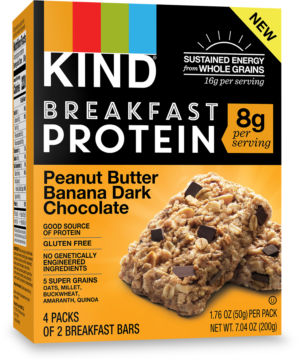 K I N D Breakfast Protein Bars Peanut Butter Banana Dark Chocolate PNG Image