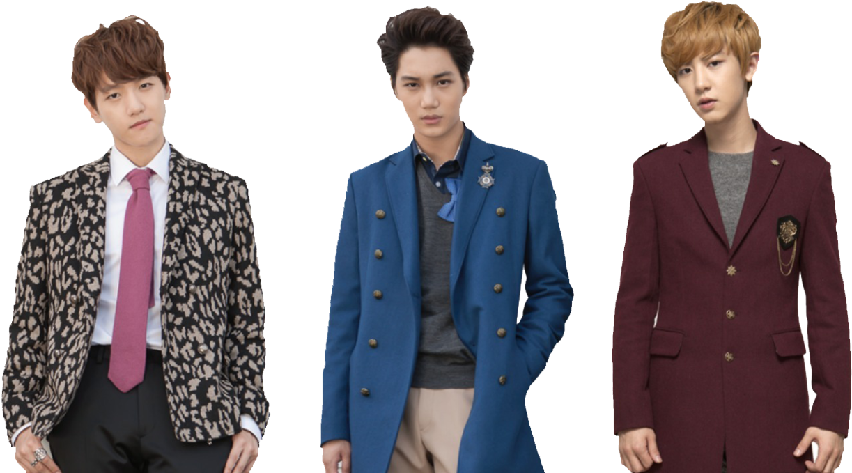 K Pop Trio Stylish Suits PNG Image