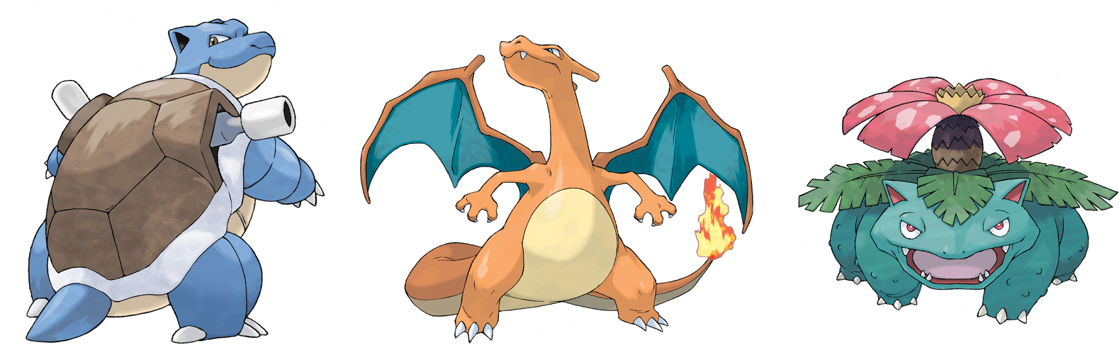 Kanto Starters Evolution Blastoise Charizard Venusaur PNG Image