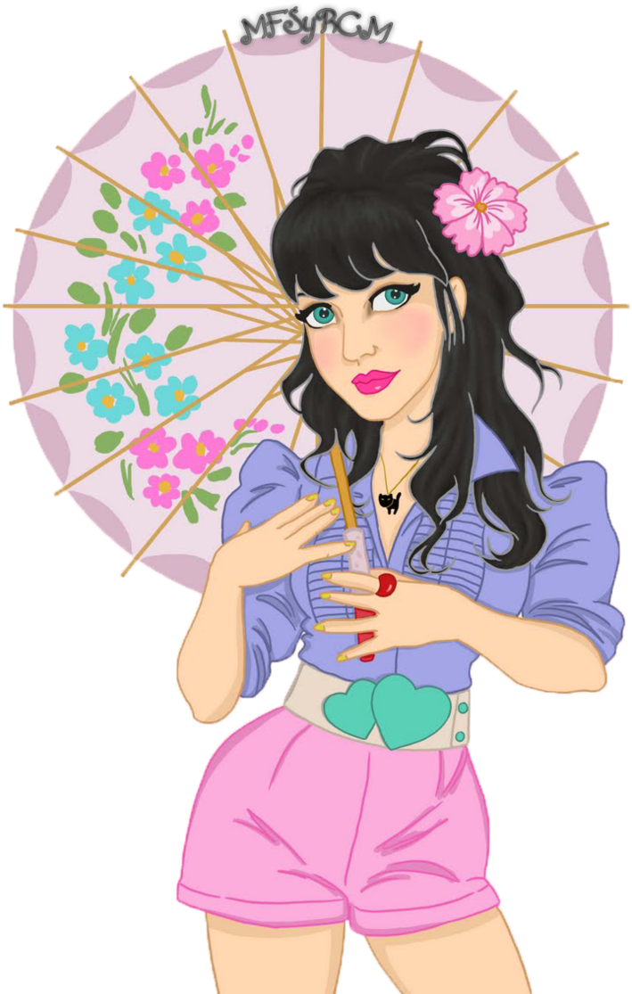 Katy Perry Animated Characterwith Umbrella PNG Image