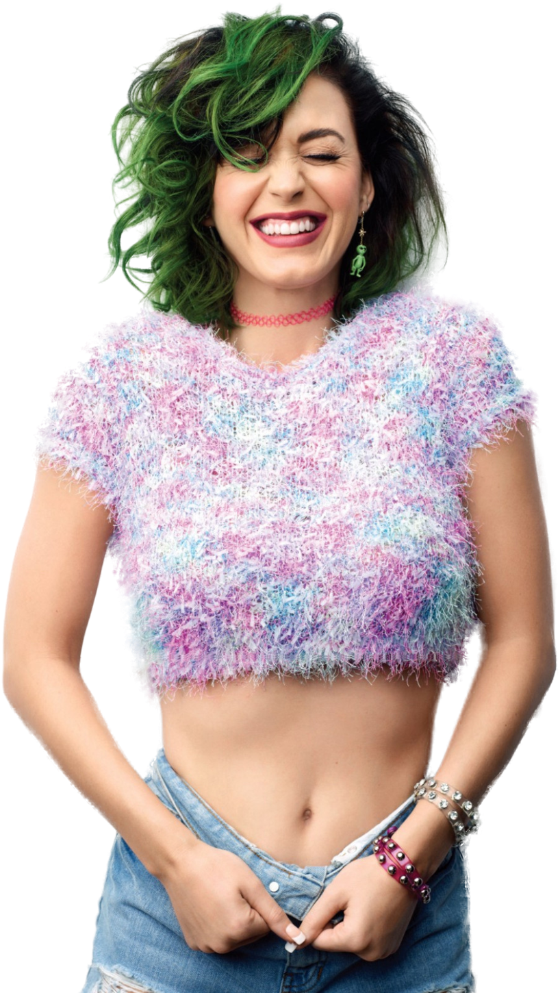 Katy Perry Green Hair Laughing PNG Image