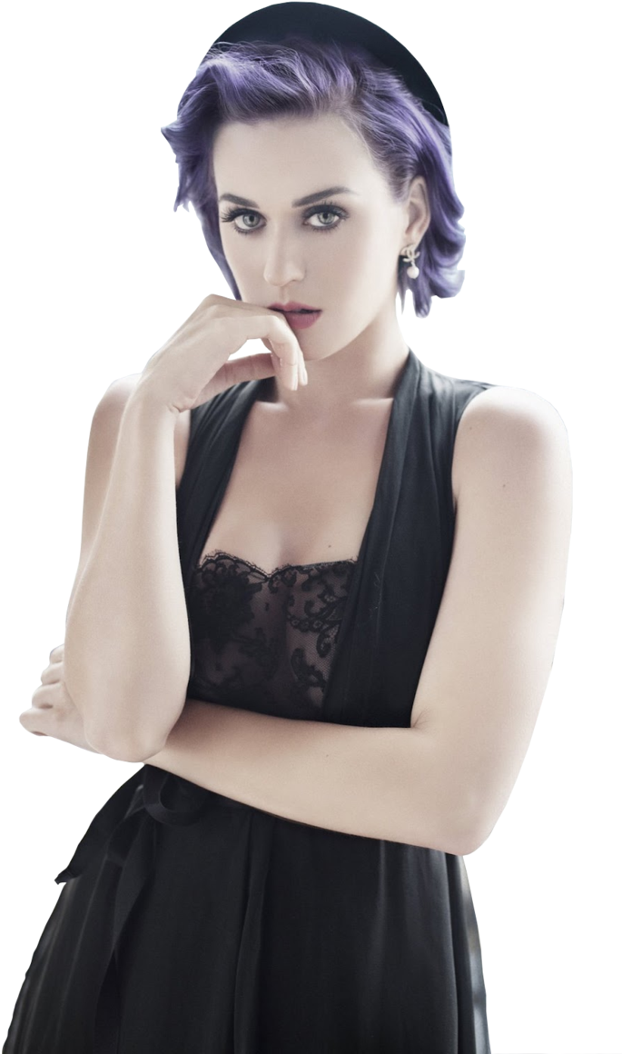 Katy Perry Purple Hair Portrait PNG Image