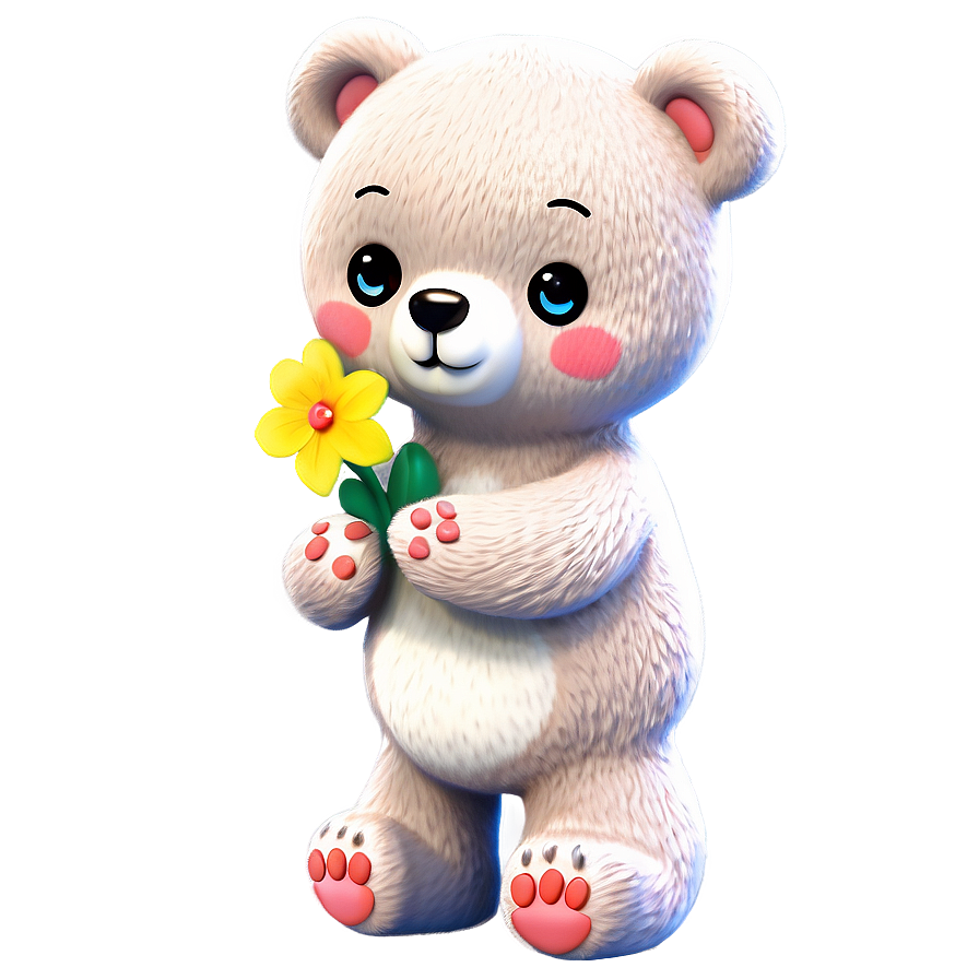 Kawaii Bear Holding Flower Png 06292024 PNG Image