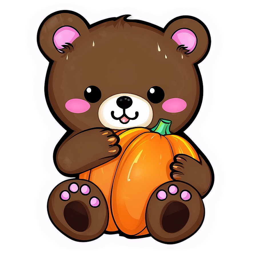 Kawaii Bear With Pumpkin Png Iwc PNG Image