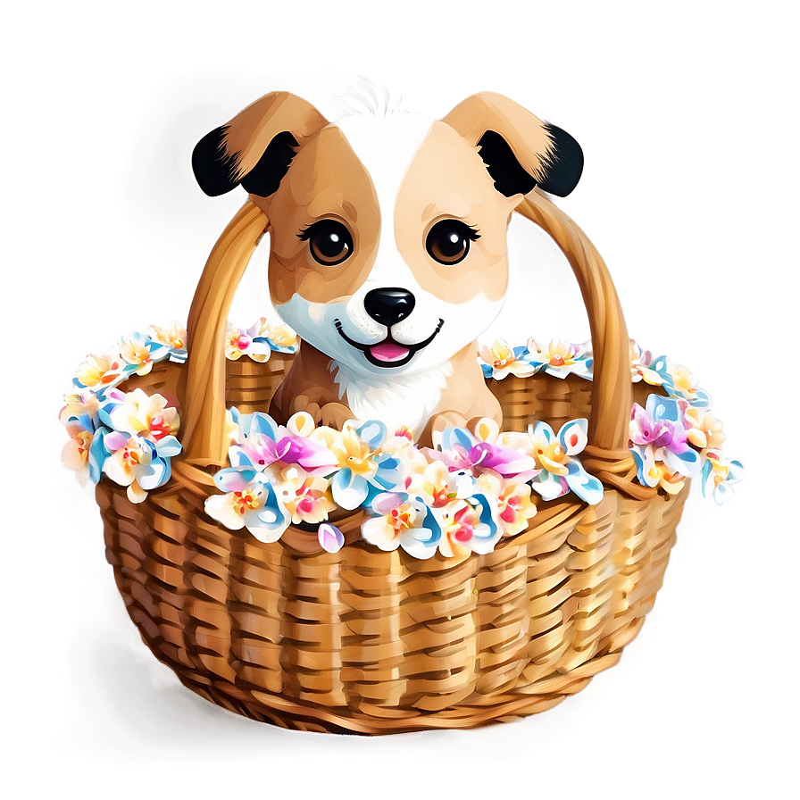 Kawaii Dog In A Basket Png 06292024 PNG Image