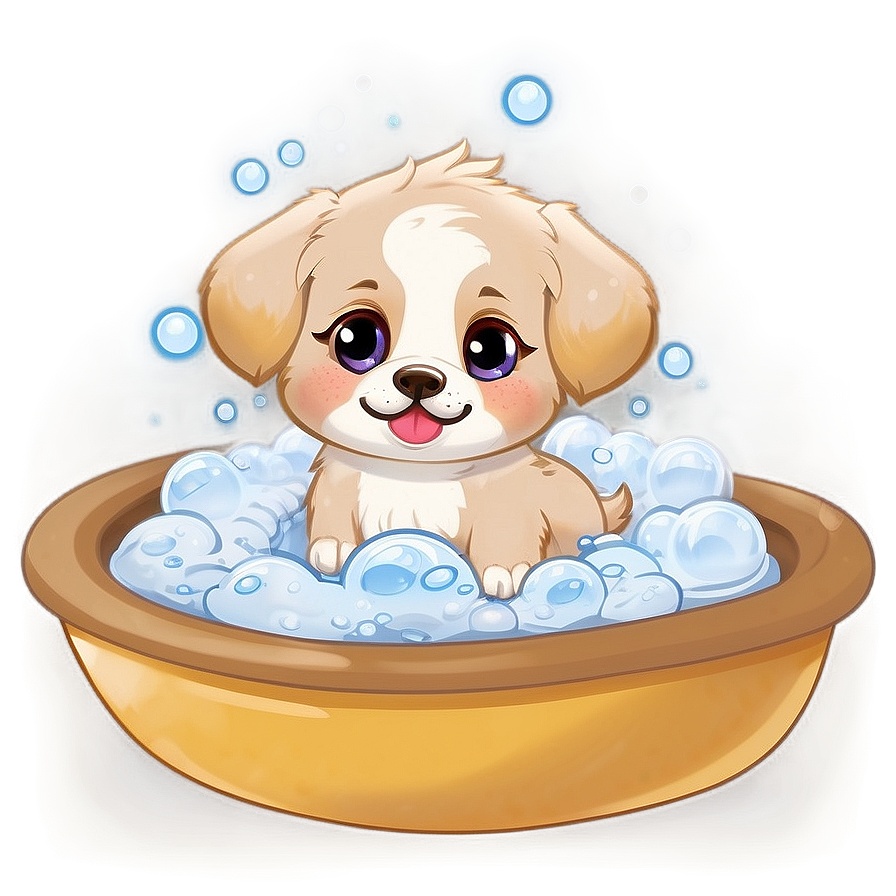 Kawaii Dog In A Bubble Bath Png Occ PNG Image