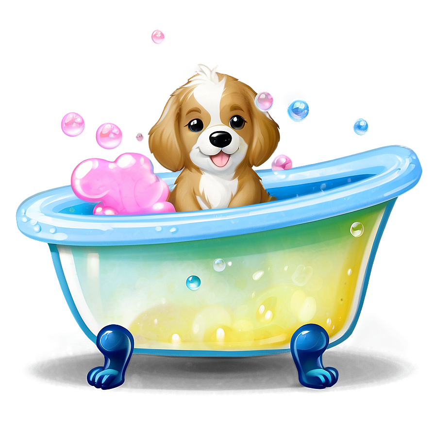 Kawaii Dog In A Bubble Bath Png Xpe PNG Image