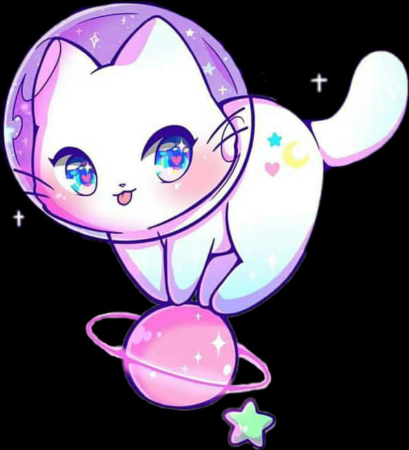 Kawaii Space Cat Cartoon PNG Image