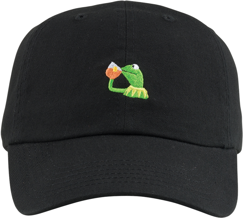 Kermit Embroidered Black Cap PNG Image