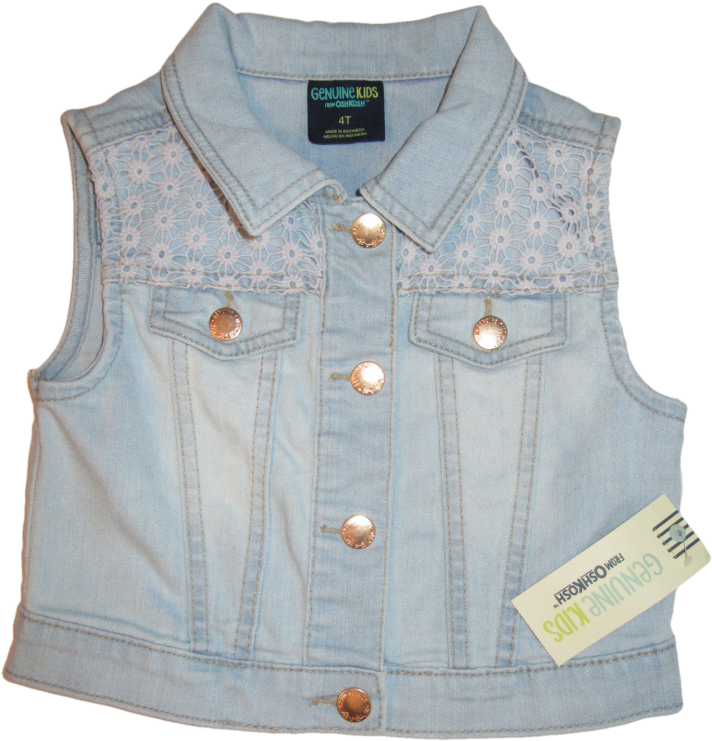 Kids Denim Vestwith Lace Detail PNG Image