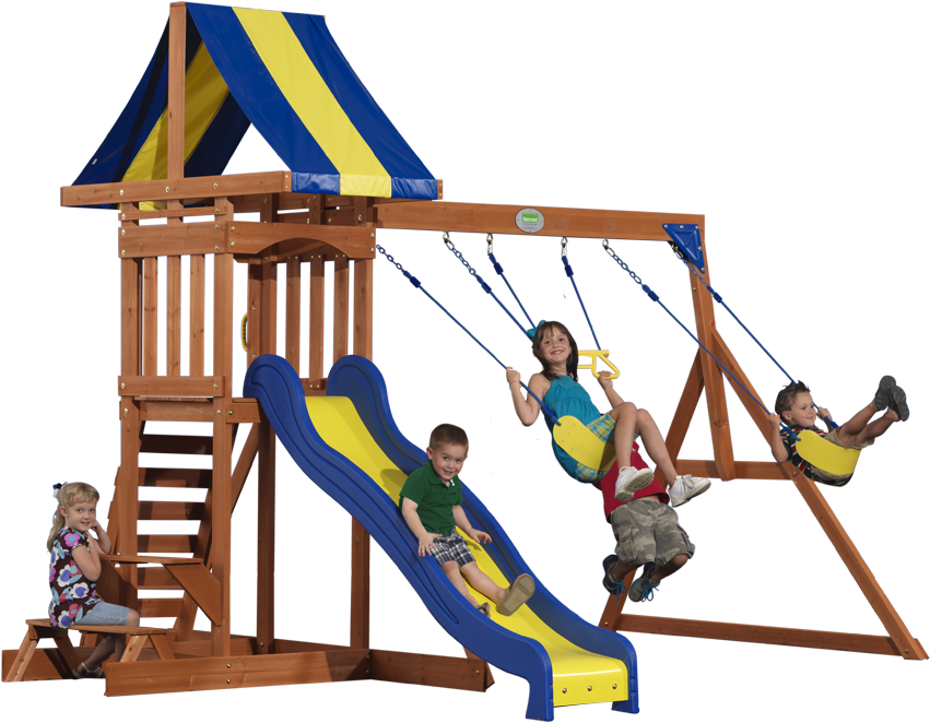 Kids Enjoying Playset Outdoors PNG Image