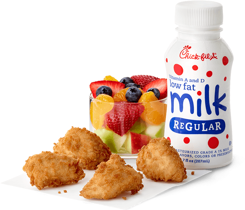 Kids Meal Chicken Fruit Milk PNG Image