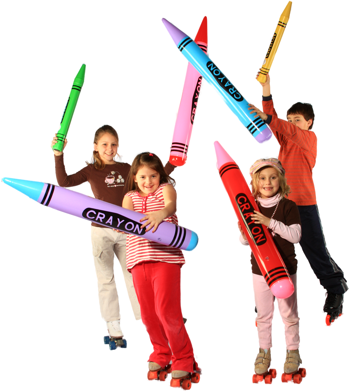 Kids With Oversized Crayons PNG Image