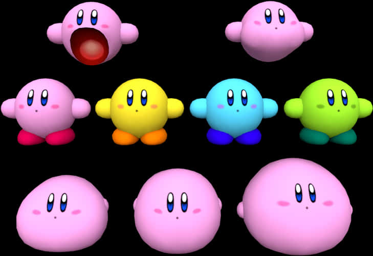 Kirby_ Variations_3 D_ Render PNG Image