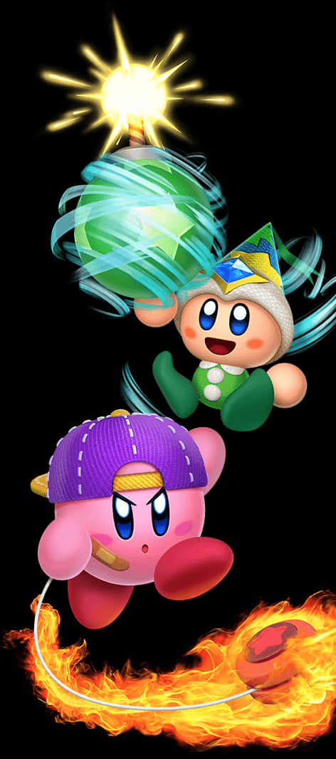 Kirbyand Friends Elemental Powers PNG Image