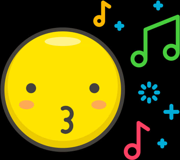 Kissing Face Emoji Musical Notes PNG Image