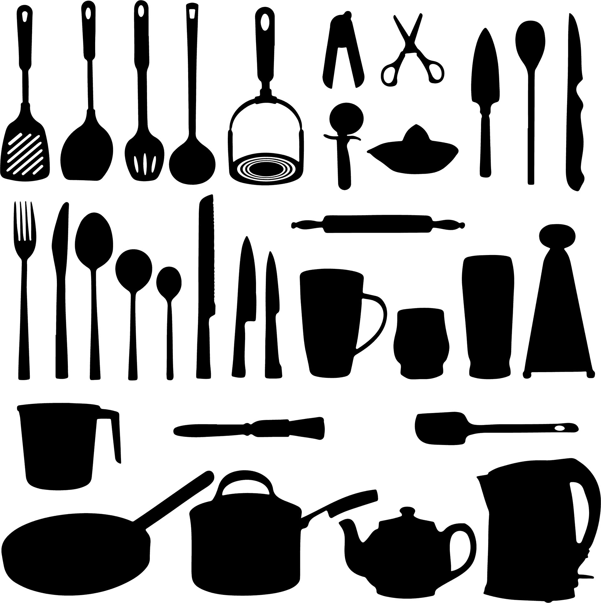 Kitchen Utensils Silhouette Collection PNG Image