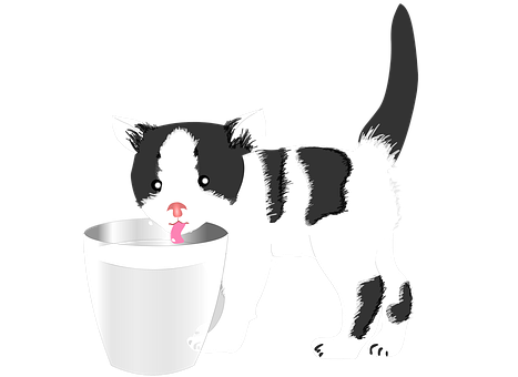 Kitten Drinking Milk Vector PNG Image