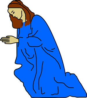 Kneeling Blue Robe Figure PNG Image