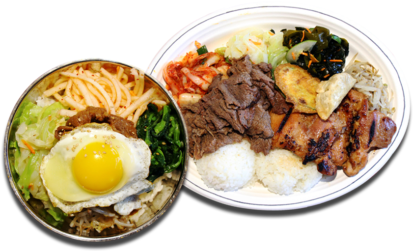 Korean Bibimbapand Meat Combo PNG Image