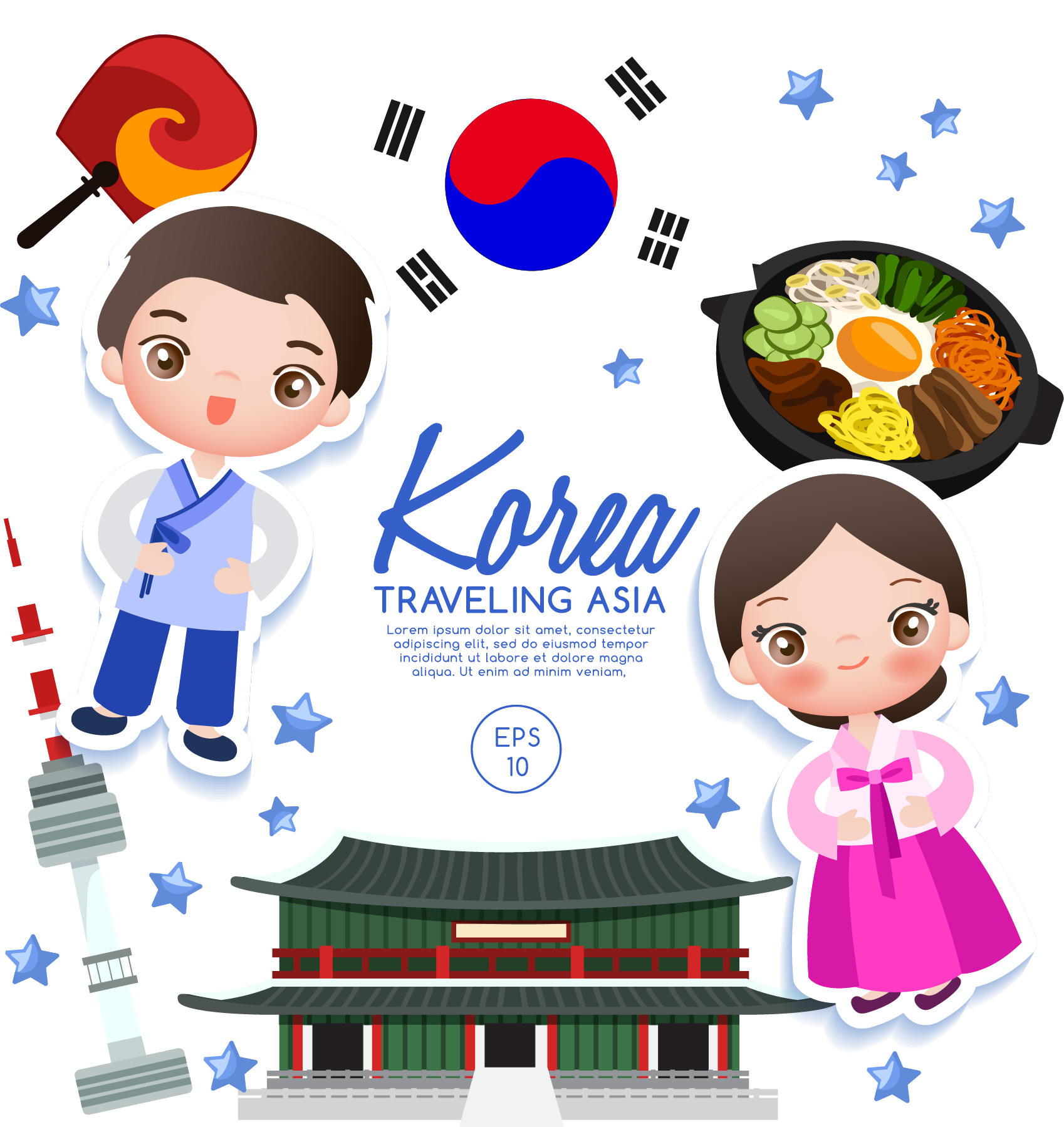 Korean Culture Travel Vector Illustration PNG Image